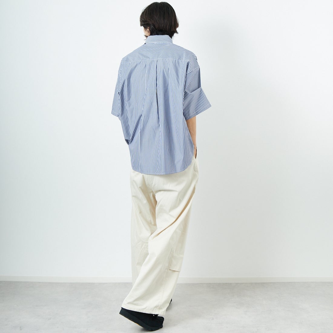 Jeans Factory Clothes [ジーンズファクトリークローズ] ショートスリーブ ビッグボタンダウンシャツ [JFC-252-056] E.NV ST &&モデル身長：179cm 着用サイズ：M&&