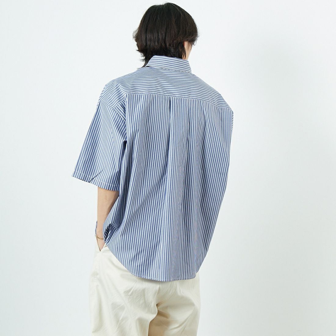 Jeans Factory Clothes [ジーンズファクトリークローズ] ショートスリーブ ビッグボタンダウンシャツ [JFC-252-056] E.NV ST &&モデル身長：179cm 着用サイズ：M&&