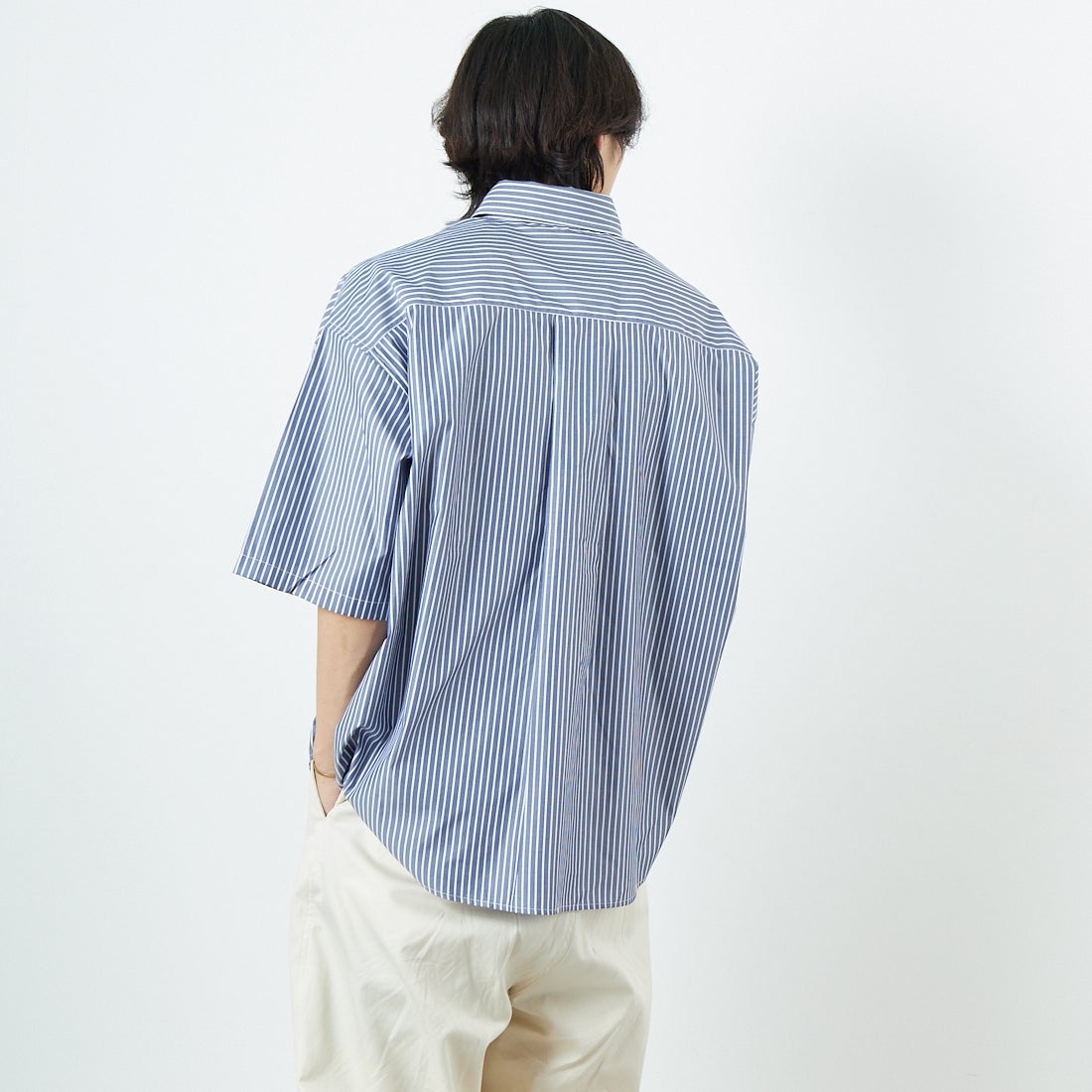 Jeans Factory Clothes [ジーンズファクトリークローズ] ショートスリーブ ビッグボタンダウンシャツ [JFC-252-056] E.NV ST &&モデル身長：179cm 着用サイズ：M&&