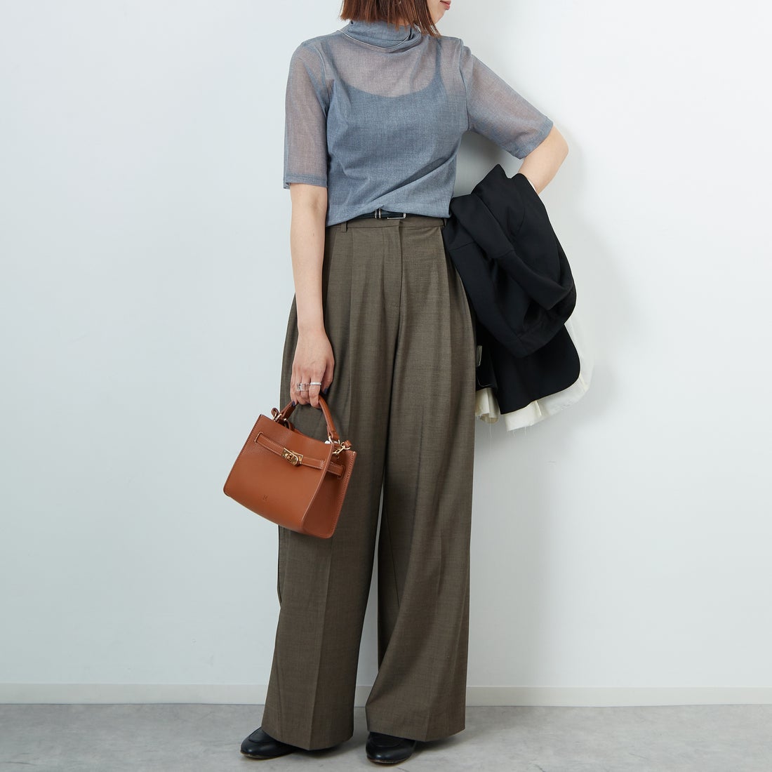 Jeans Factory Clothes [ジーンズファクトリークローズ] メランジプリントチュールプルオーバー [7655089] GRAY &&モデル身長：159cm 着用サイズ：F&&