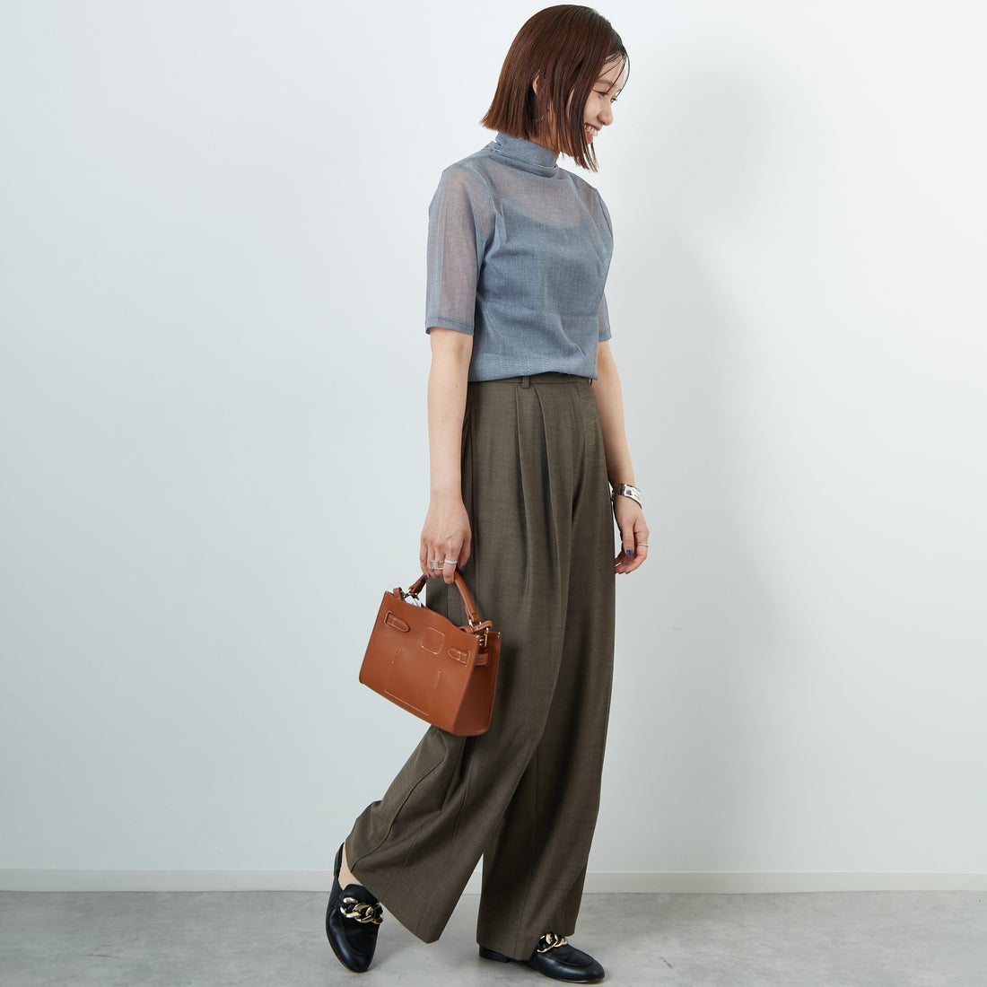 Jeans Factory Clothes [ジーンズファクトリークローズ] メランジプリントチュールプルオーバー [7655089] GRAY &&モデル身長：159cm 着用サイズ：F&&