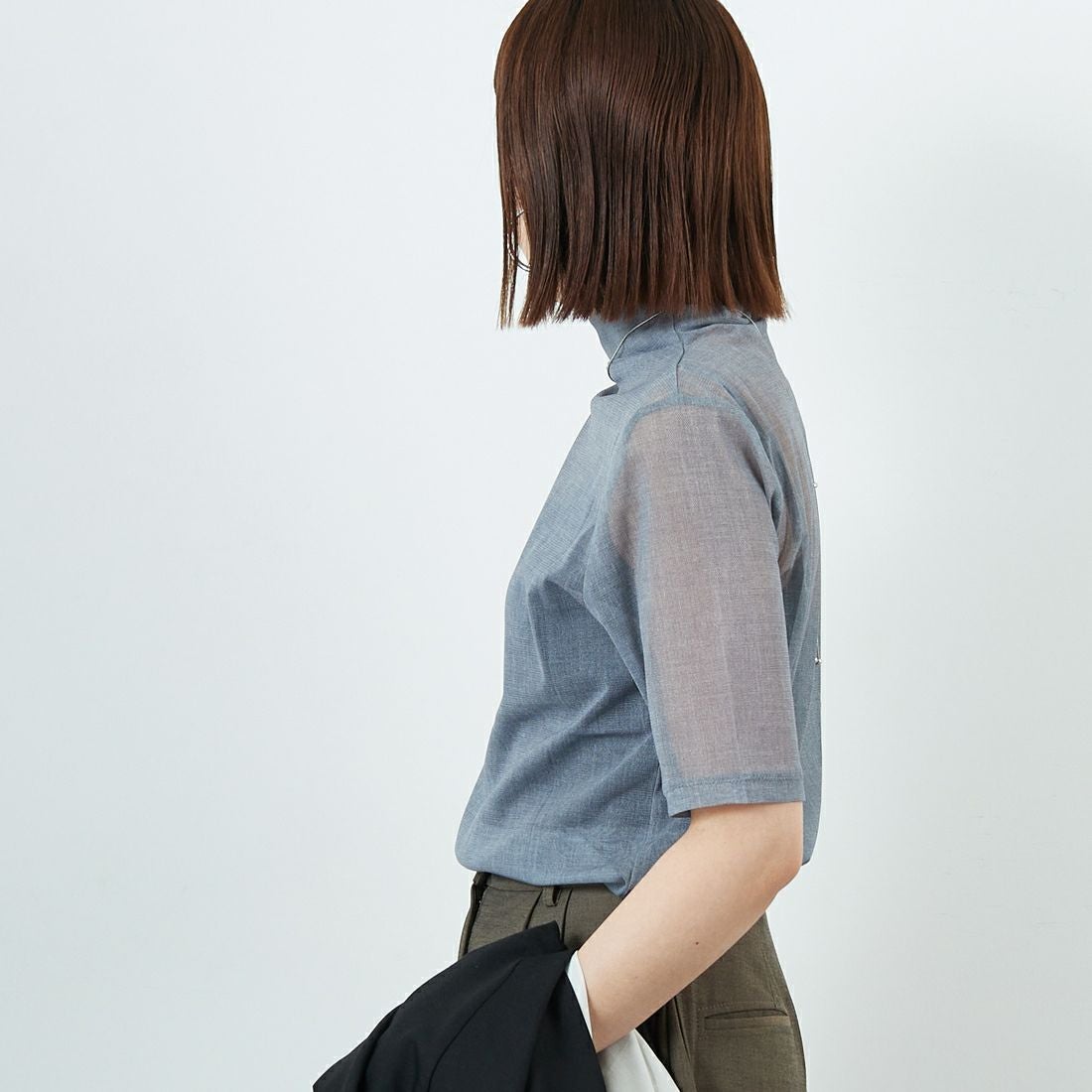 Jeans Factory Clothes [ジーンズファクトリークローズ] メランジプリントチュールプルオーバー [7655089] GRAY &&モデル身長：159cm 着用サイズ：F&&