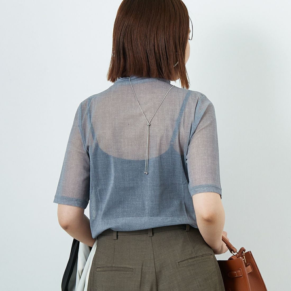 Jeans Factory Clothes [ジーンズファクトリークローズ] メランジプリントチュールプルオーバー [7655089] GRAY &&モデル身長：159cm 着用サイズ：F&&
