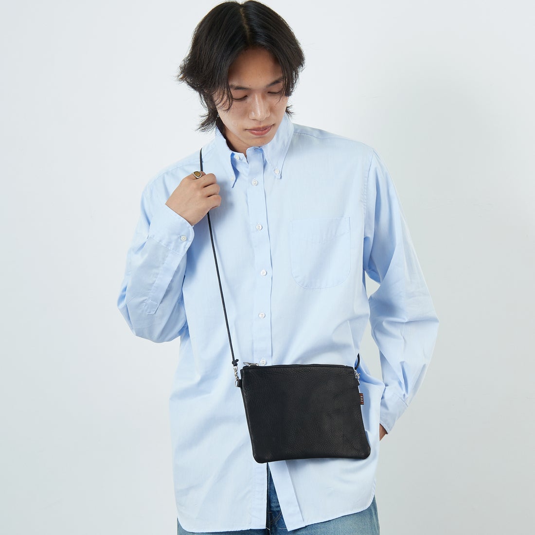 MR.OLIVE E.O.I [ミスターオリーブ] ウォータープルーフ ウォッシャブルレザーサコッシュ [ME680] BLACK