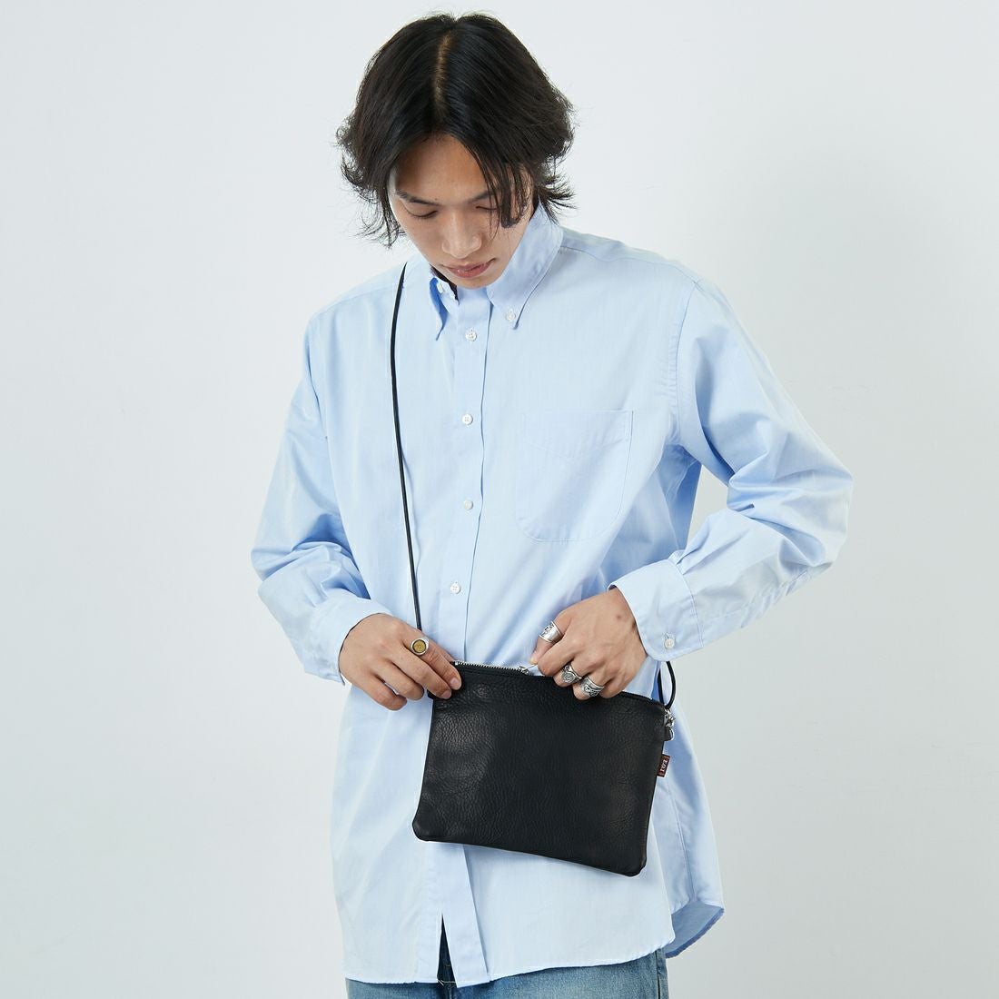 MR.OLIVE E.O.I [ミスターオリーブ] ウォータープルーフ ウォッシャブルレザーサコッシュ [ME680] BLACK