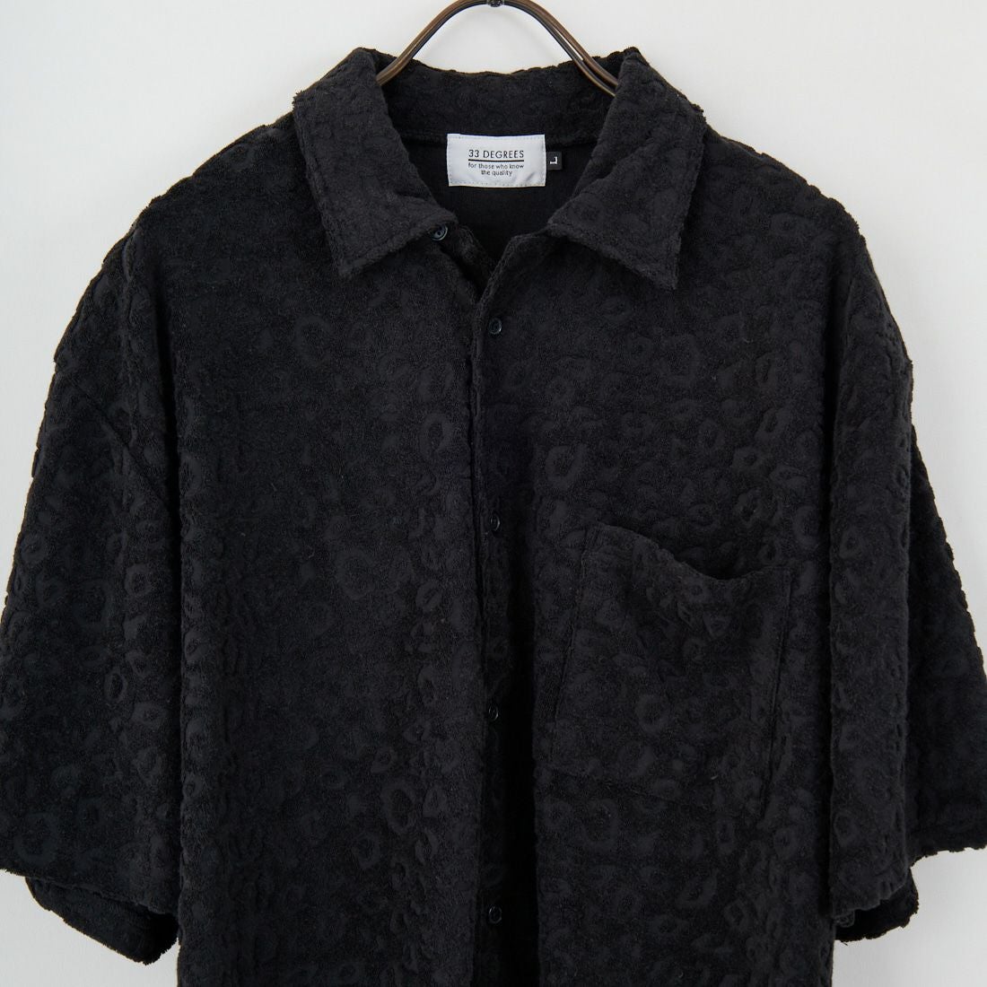 33Degrees [サーティスリーディグリーズ] レオパード柄パイルオープンカラーシャツ [725414] BLACK
