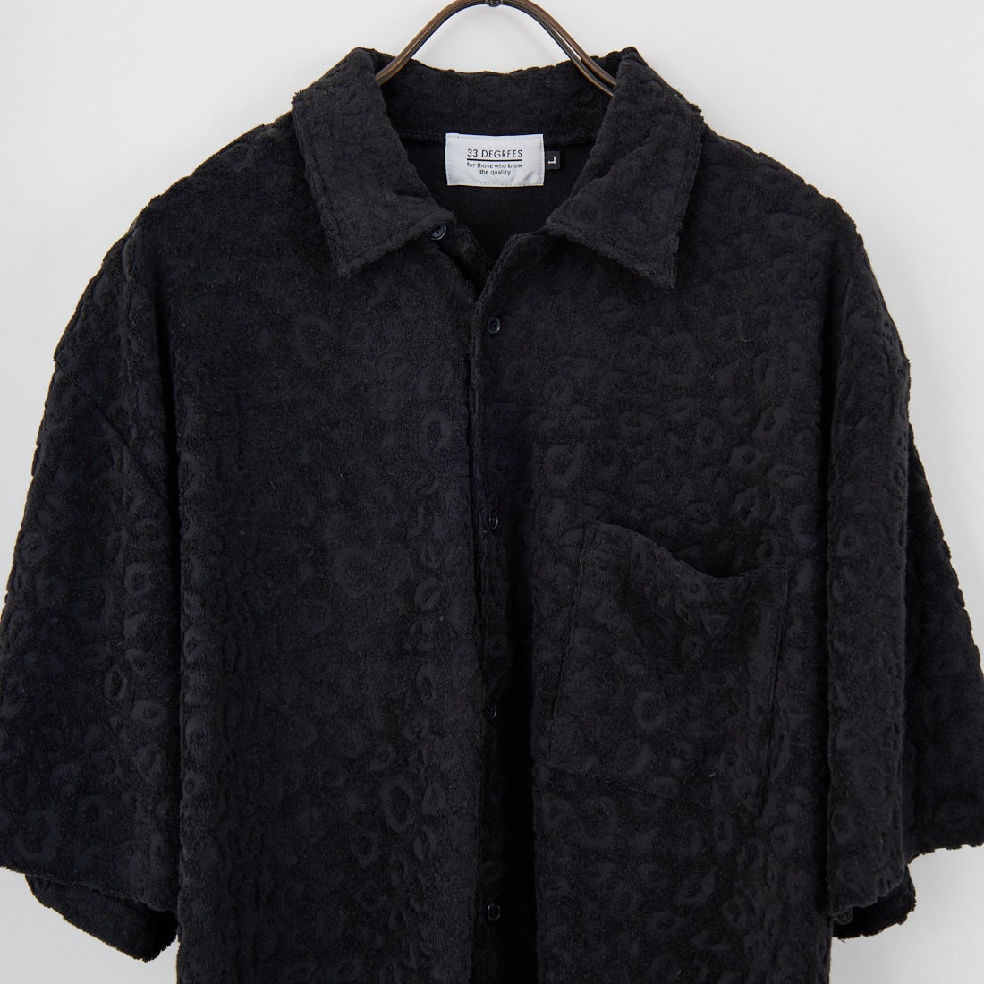 33Degrees [サーティスリーディグリーズ] レオパード柄パイルオープンカラーシャツ [725414] BLACK