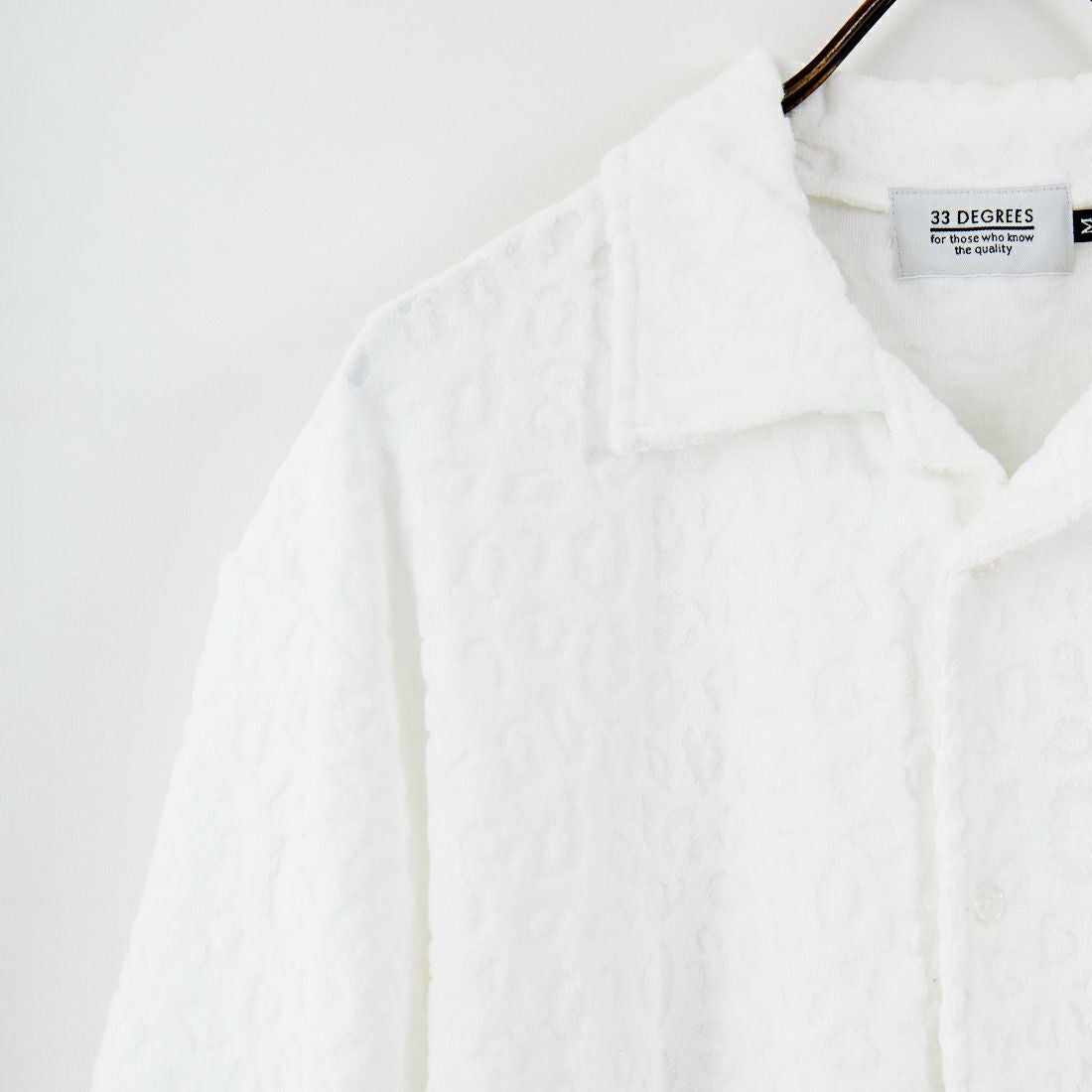 33Degrees [サーティスリーディグリーズ] レオパード柄パイルオープンカラーシャツ [725414] WHITE