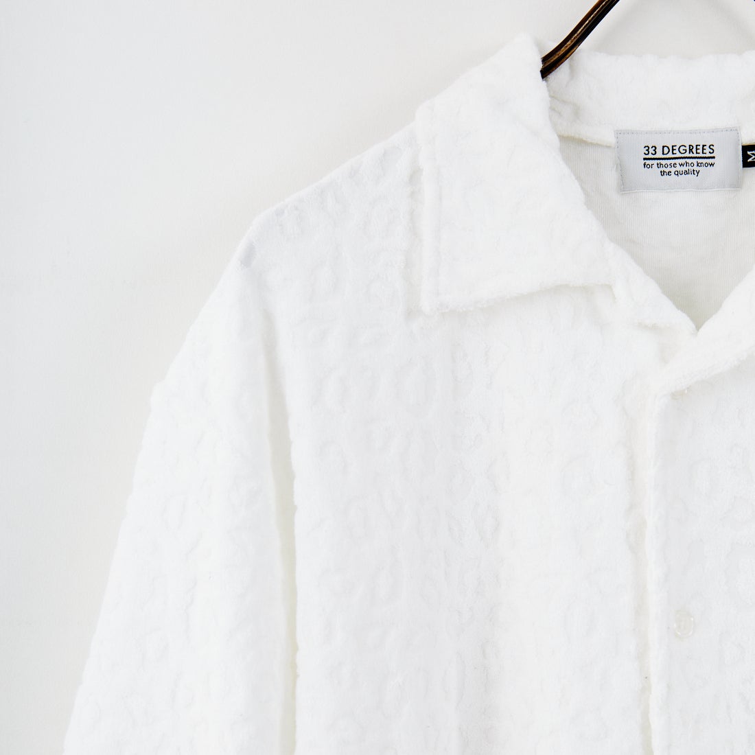 33Degrees [サーティスリーディグリーズ] レオパード柄パイルオープンカラーシャツ [725414] WHITE