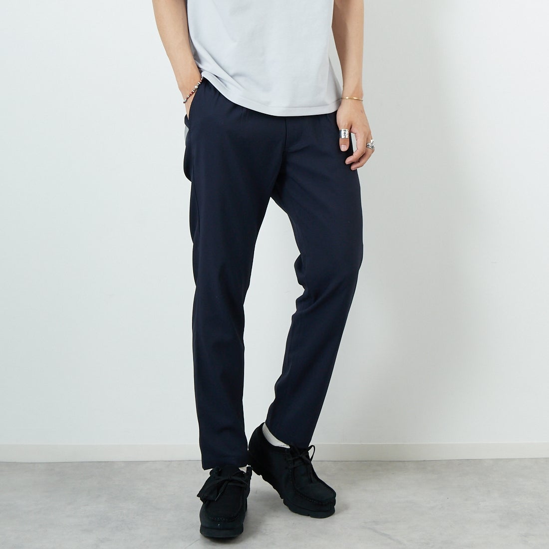 Jeans Factory Clothes [ジーンズファクトリークローズ] シアサッカーイージーパンツ [JFC-252-012] NAVY &&モデル身長：179cm 着用サイズ：L&&