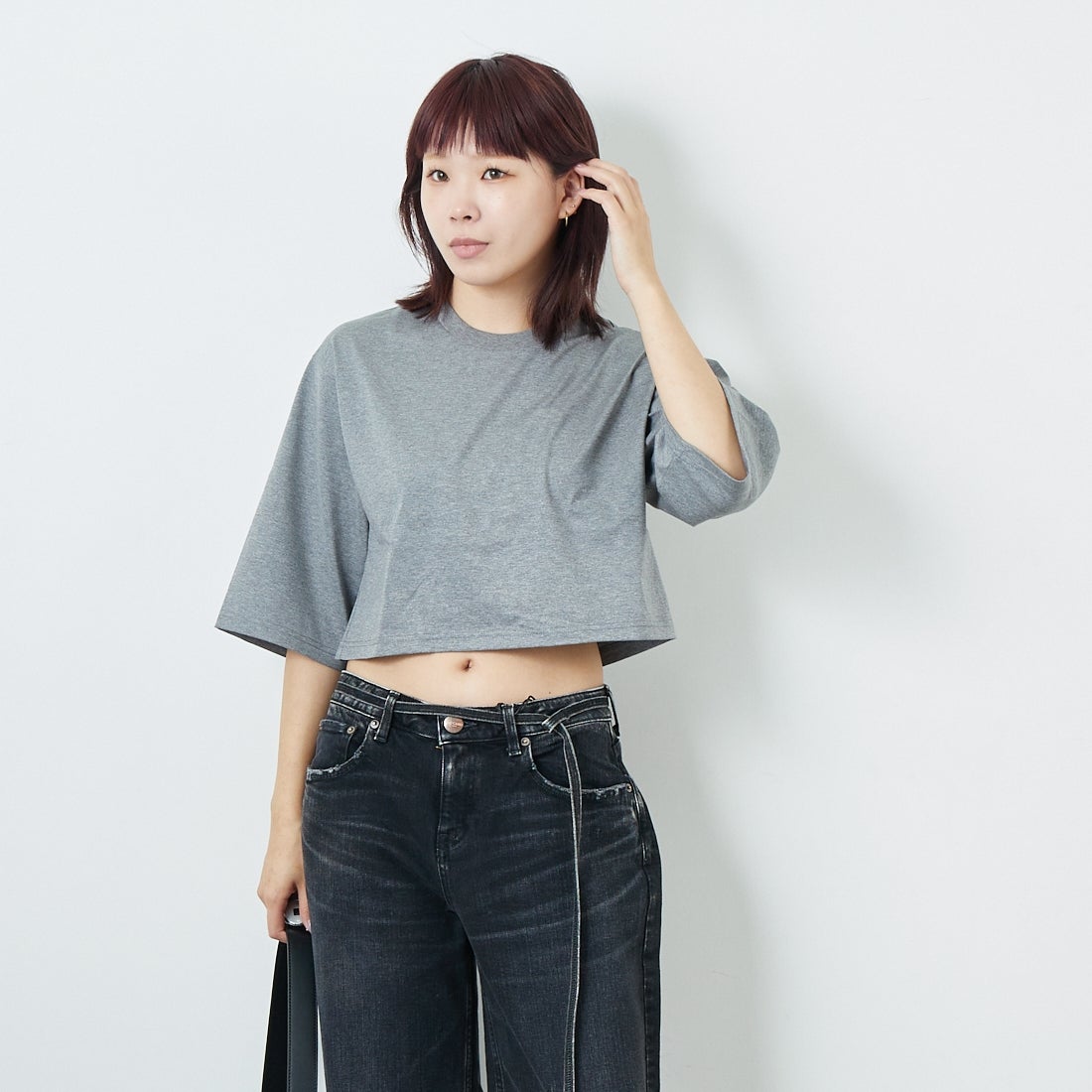 RIM.ARK [リムアーク] ニューベーシックショートTシャツ [460ISS80-1251] 180 T.GRY &&モデル身長：167cm 着用サイズ：F&&