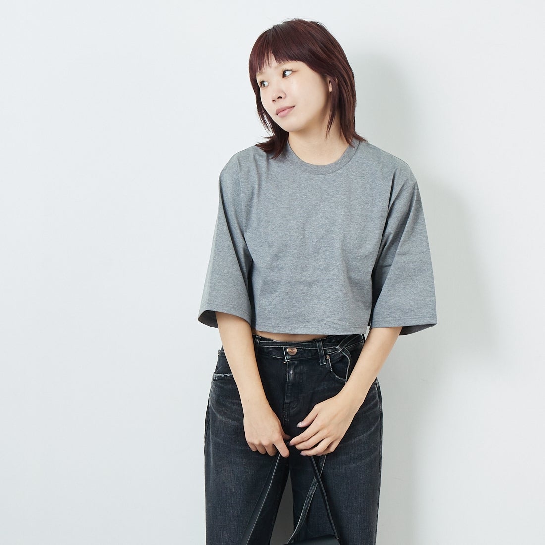 RIM.ARK [リムアーク] ニューベーシックショートTシャツ [460ISS80-1251] 180 T.GRY &&モデル身長：167cm 着用サイズ：F&&