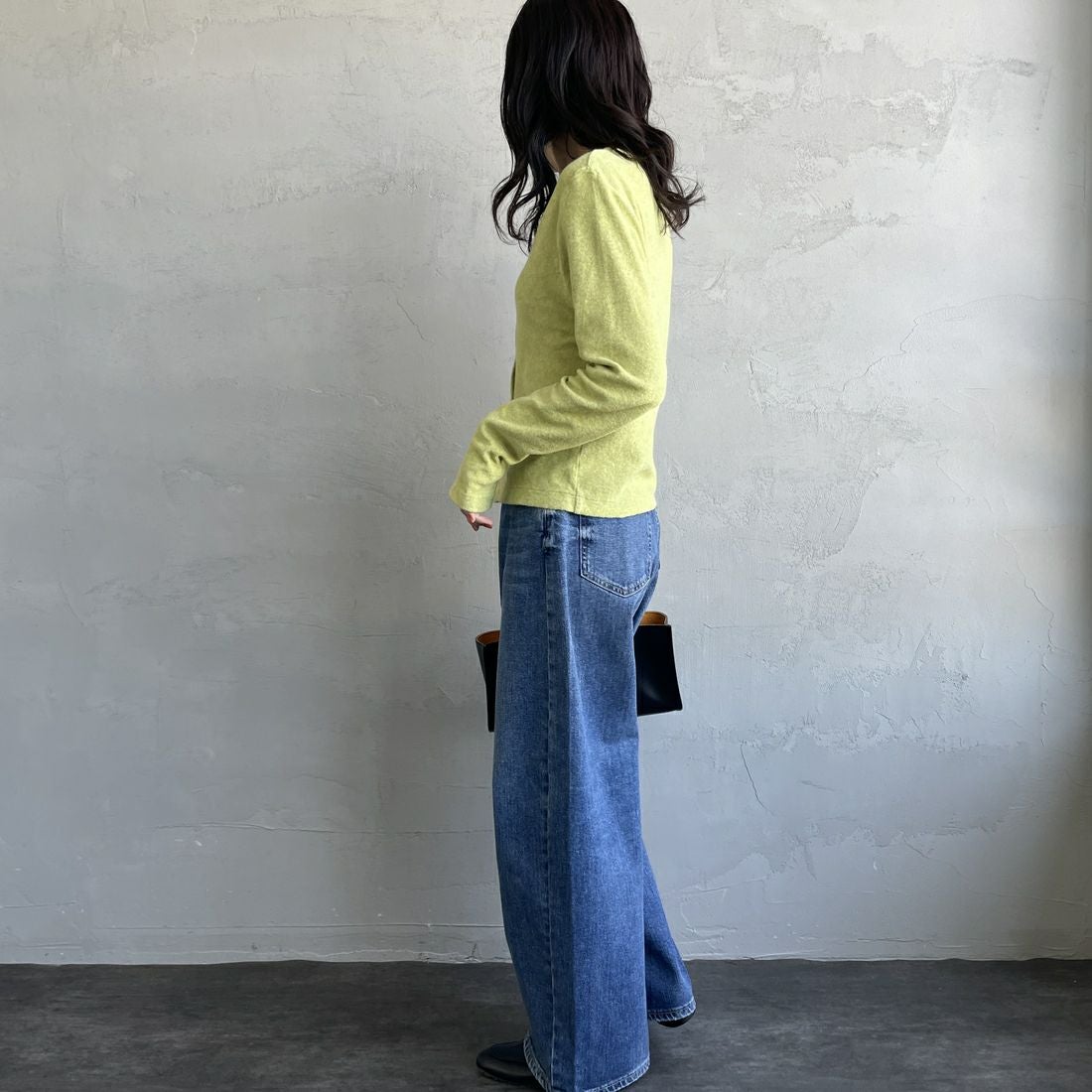 MEYAME [メヤメ] オーガニックコットンパイルカーディガン [MEY-2126] GREEN &&モデル身長：160cm 着用サイズ：F&&