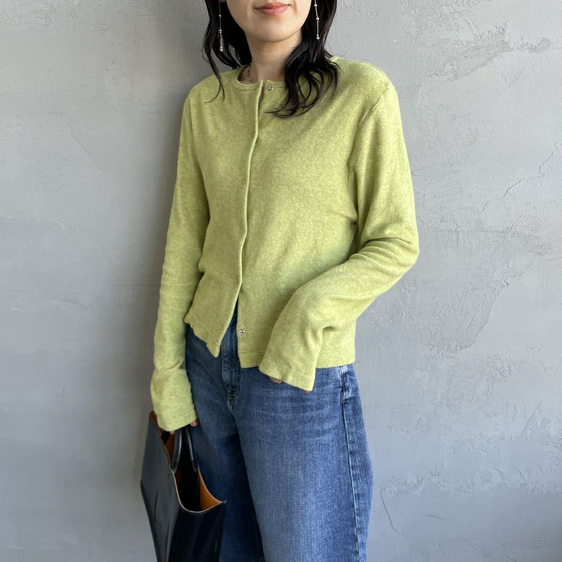 MEYAME [メヤメ] オーガニックコットンパイルカーディガン [MEY-2126] GREEN &&モデル身長：160cm 着用サイズ：F&&