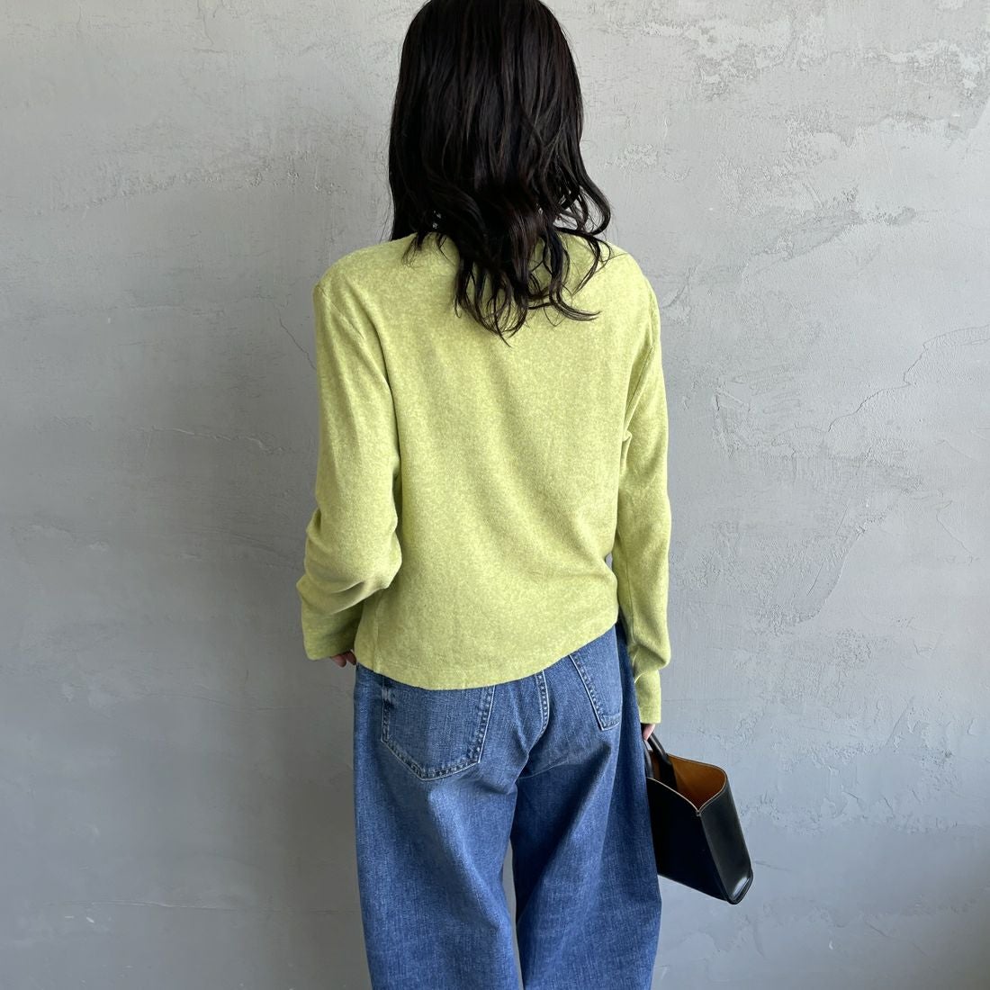 MEYAME [メヤメ] オーガニックコットンパイルカーディガン [MEY-2126] GREEN &&モデル身長：160cm 着用サイズ：F&&