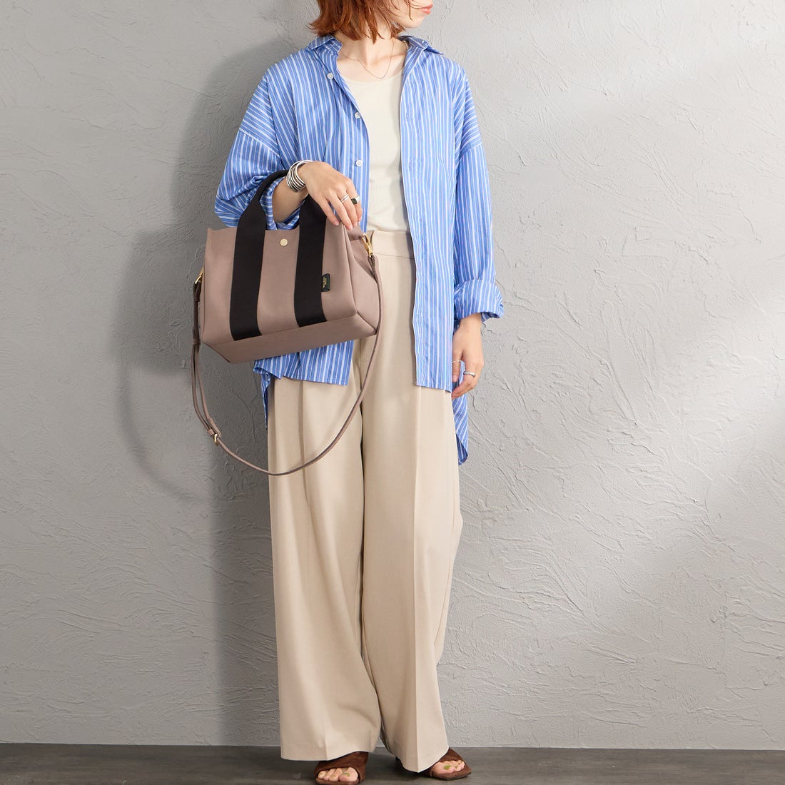 VIOLAd'ORO [ヴィオラドーロ] GINO マイクロファイバースエードトートバッグ [V-2063] TAUPE/BLK