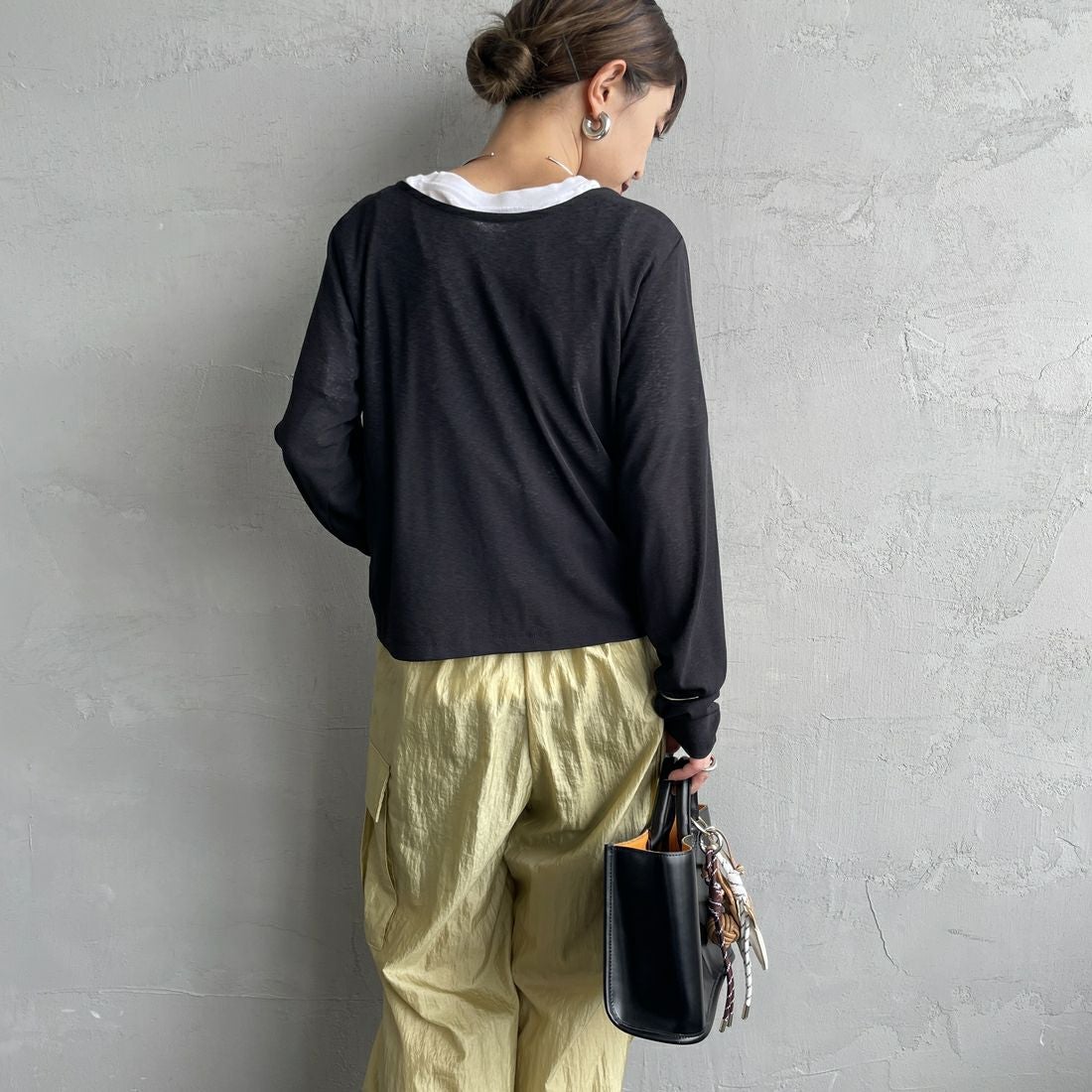 Jf Ready Made [ジェイエフレディメイド] 強撚フライス2WAYカーディガン [3103102] 801 ﾌﾞﾗｯｸ &&モデル身長：150cm 着用サイズ：F&&