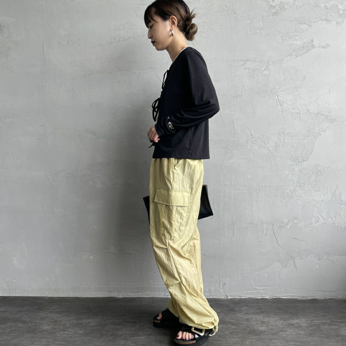 Jf Ready Made [ジェイエフレディメイド] 強撚フライス2WAYカーディガン [3103102] 801 ﾌﾞﾗｯｸ &&モデル身長：150cm 着用サイズ：F&&