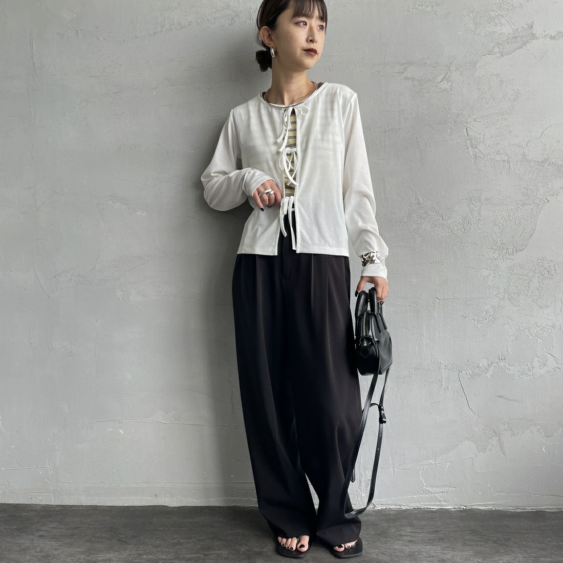 Jf Ready Made [ジェイエフレディメイド] 強撚フライス2WAYカーディガン [3103102] 101 ﾎﾜｲﾄ &&モデル身長：150cm 着用サイズ：F&&