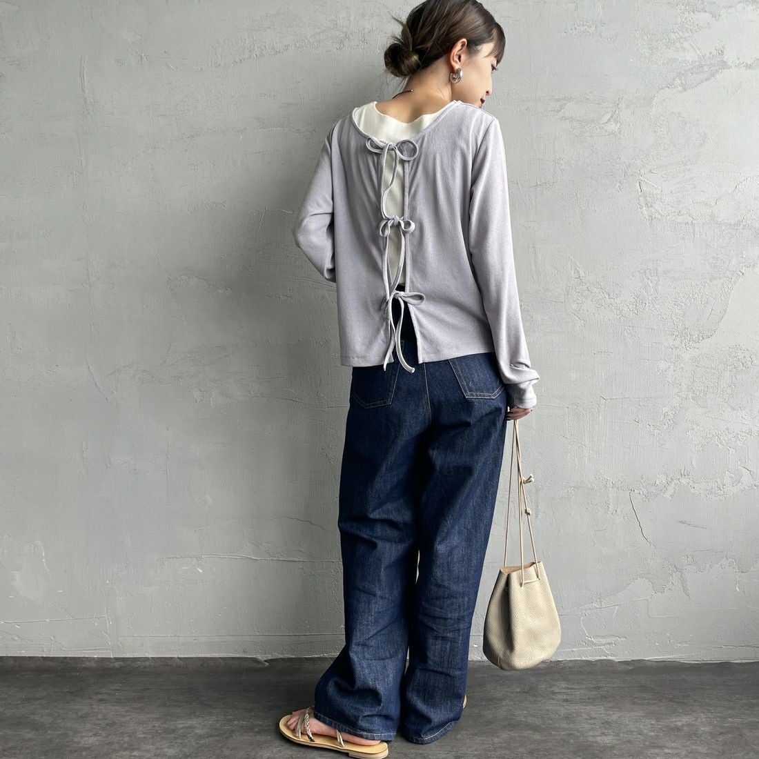 Jf Ready Made [ジェイエフレディメイド] 強撚フライス2WAYカーディガン [3103102] 805 ｸﾞﾚｲ &&モデル身長：150cm 着用サイズ：F&&