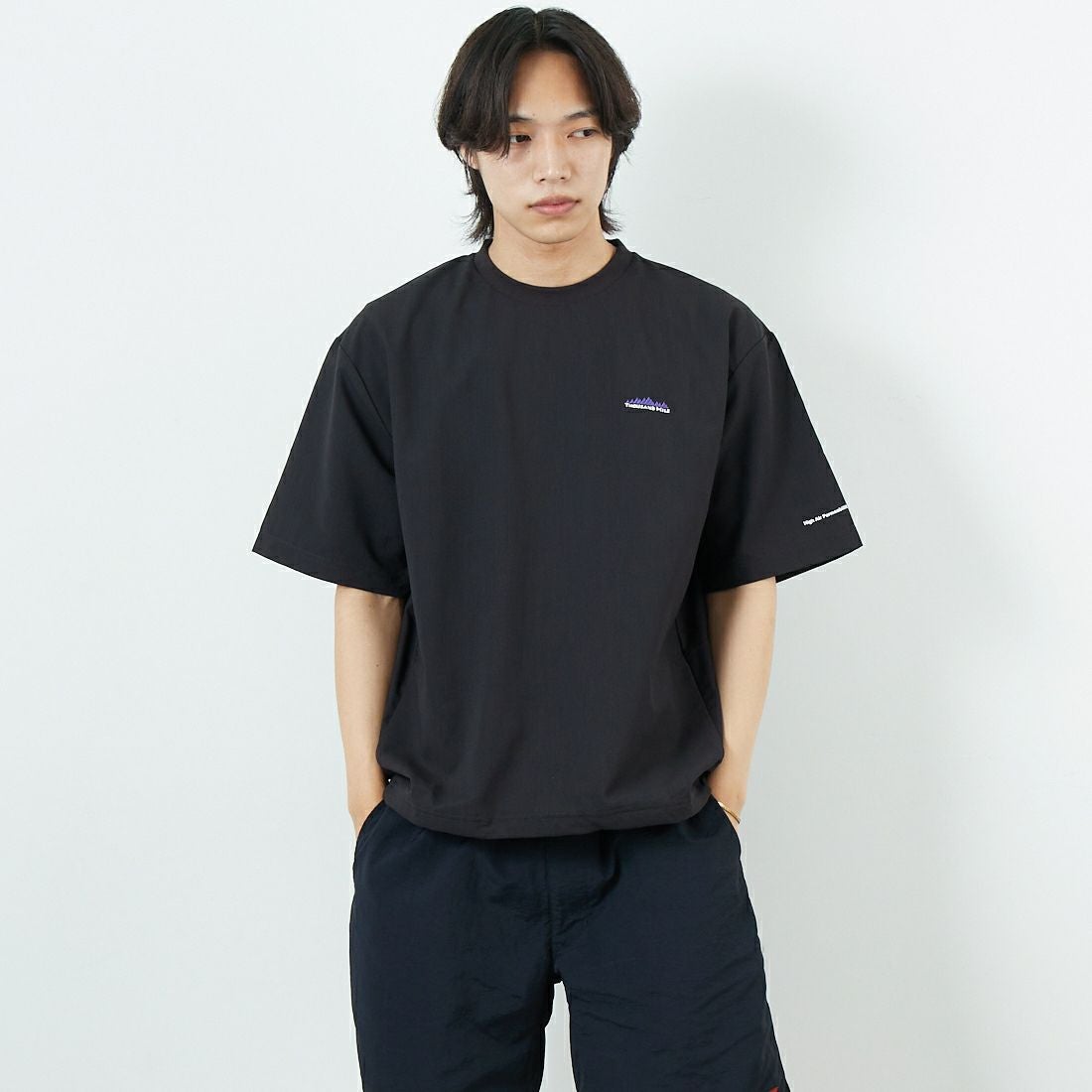 THOUSAND MILE [サウザンド マイル] ドローコードTシャツ [TM251HA00881] BLACK &&モデル身長：179cm 着用サイズ：M&&