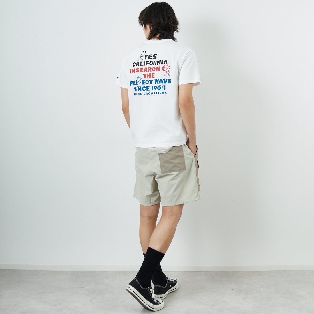 The Endless Summer [エンドレスサマー] 3カラーロゴプリントTシャツ [FH-25574338] 07 WHITE &&モデル身長：179cm 着用サイズ：M&&