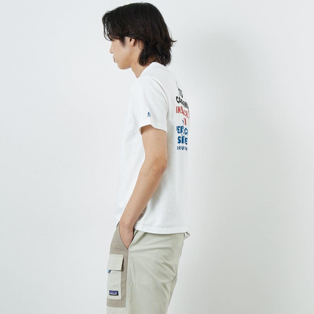 The Endless Summer [エンドレスサマー] 3カラーロゴプリントTシャツ [FH-25574338] 07 WHITE &&モデル身長：179cm 着用サイズ：M&&