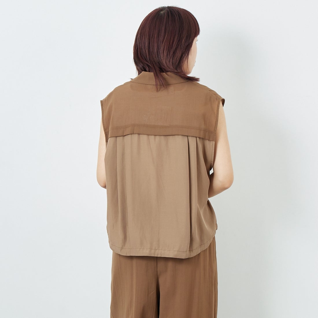 CHIGNON [シニヨン] ワークテーラードジレ [4853-347MK] BROWN &&モデル身長：167cm 着用サイズ：F&&