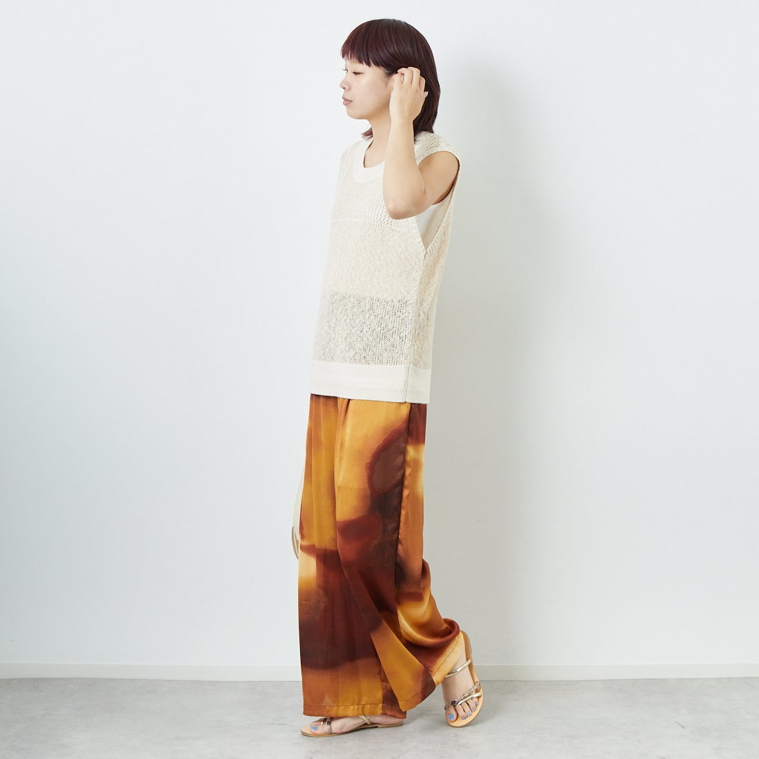 CHIGNON [シニヨン] コードミックスニットベスト [9853-389JR] IVORY &&モデル身長：167cm 着用サイズ：F&&