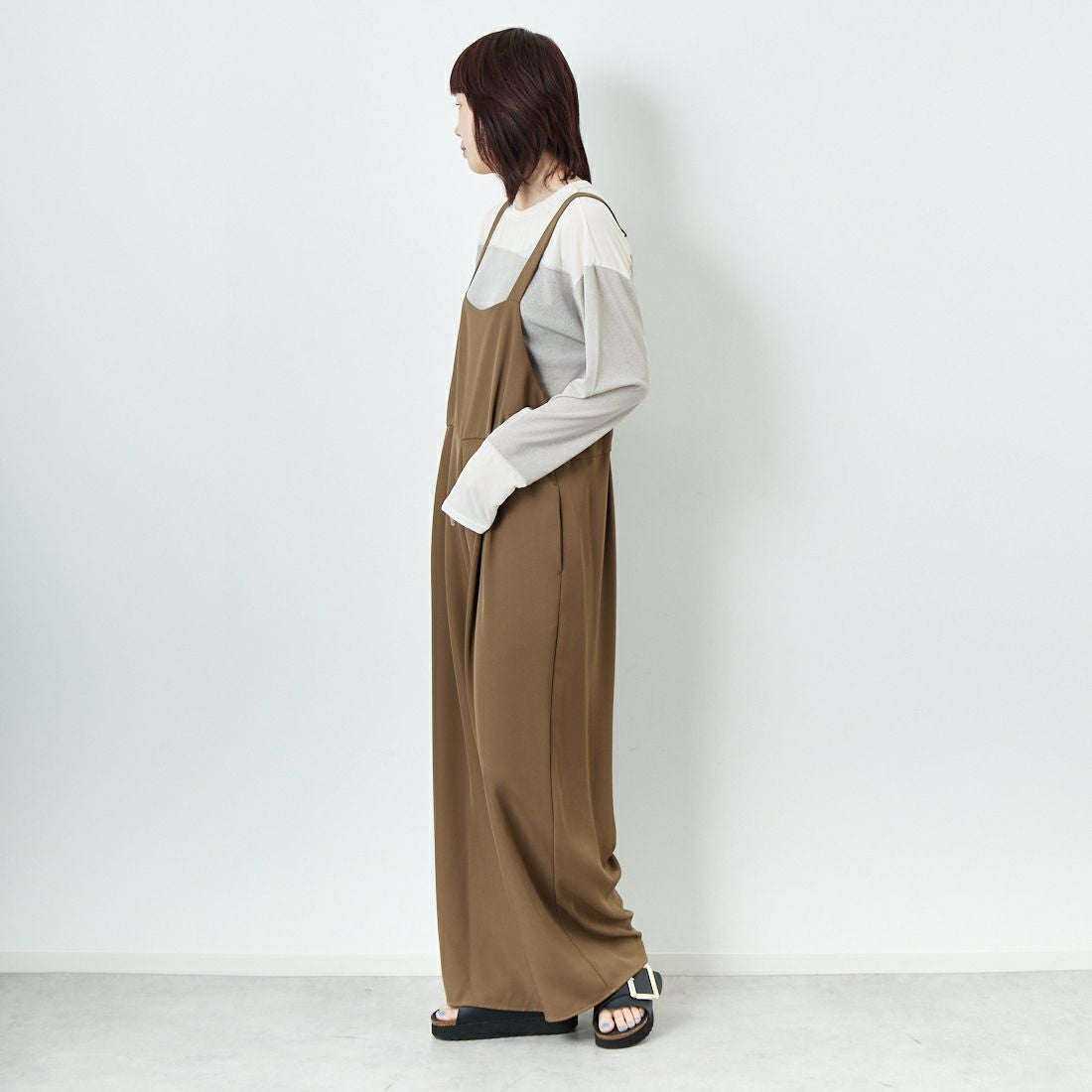 CHIGNON [シニヨン] スクエアサロペット [3653-336KK] BROWN &&モデル身長：167cm 着用サイズ：F&&