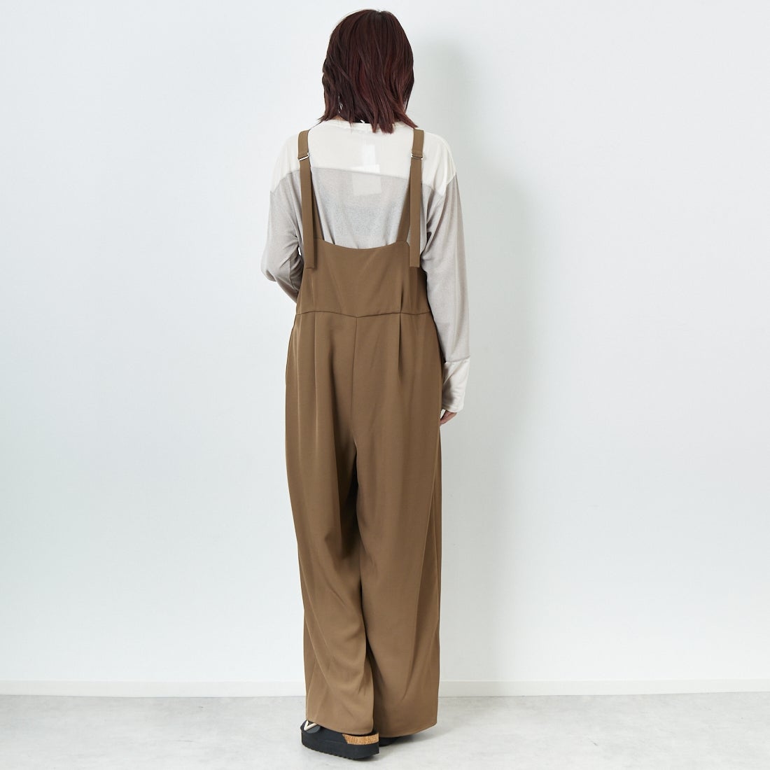 CHIGNON [シニヨン] スクエアサロペット [3653-336KK] BROWN &&モデル身長：167cm 着用サイズ：F&&