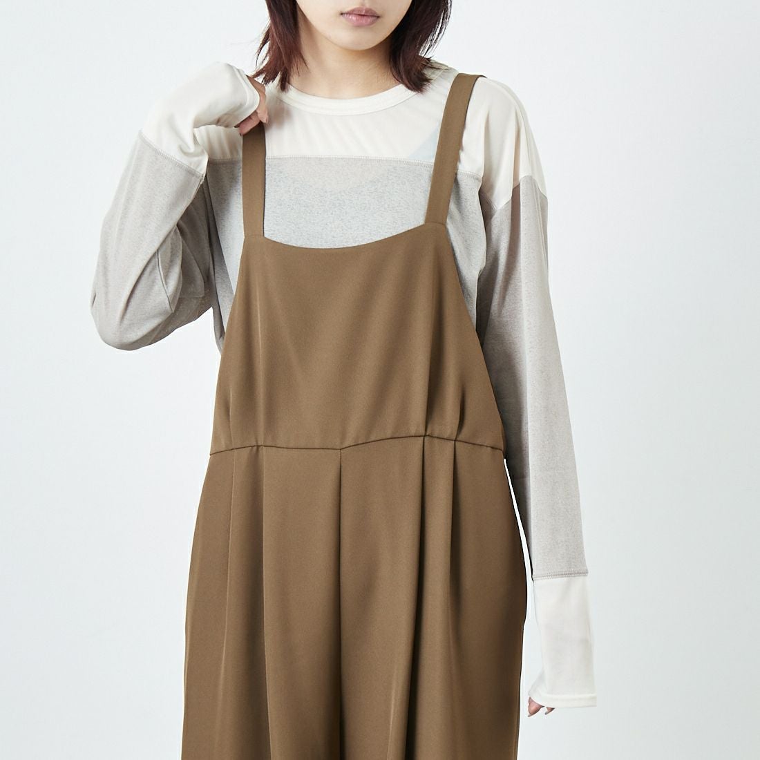 CHIGNON [シニヨン] スクエアサロペット [3653-336KK] BROWN &&モデル身長：167cm 着用サイズ：F&&