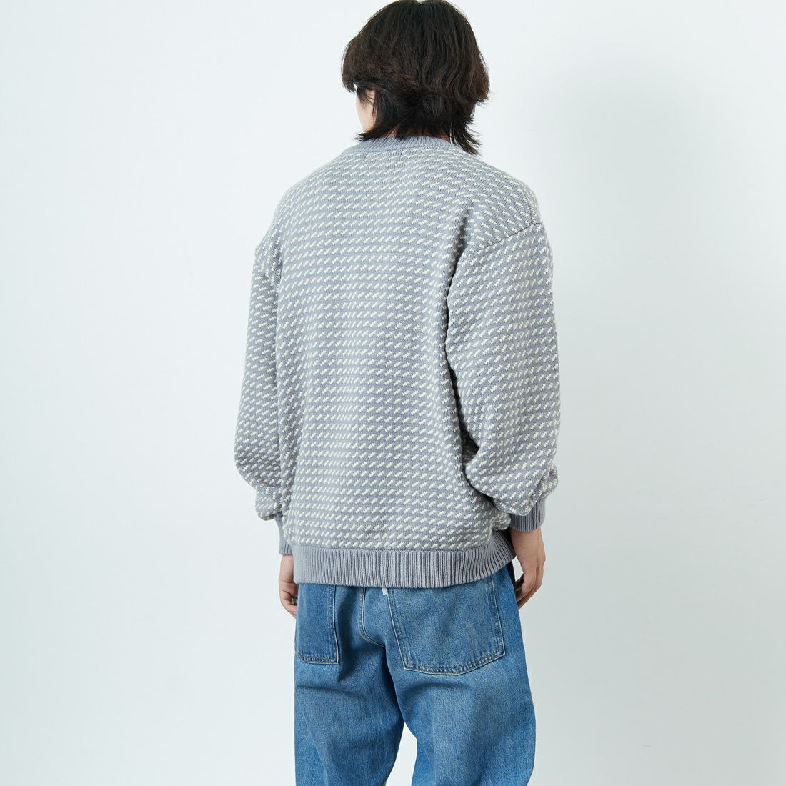 L.L.BEAN [エルエルビーン] Wayne バーズアイセーター [5575-2030] 91 GRY/WHT &&モデル身長：179cm 着用サイズ：L&&