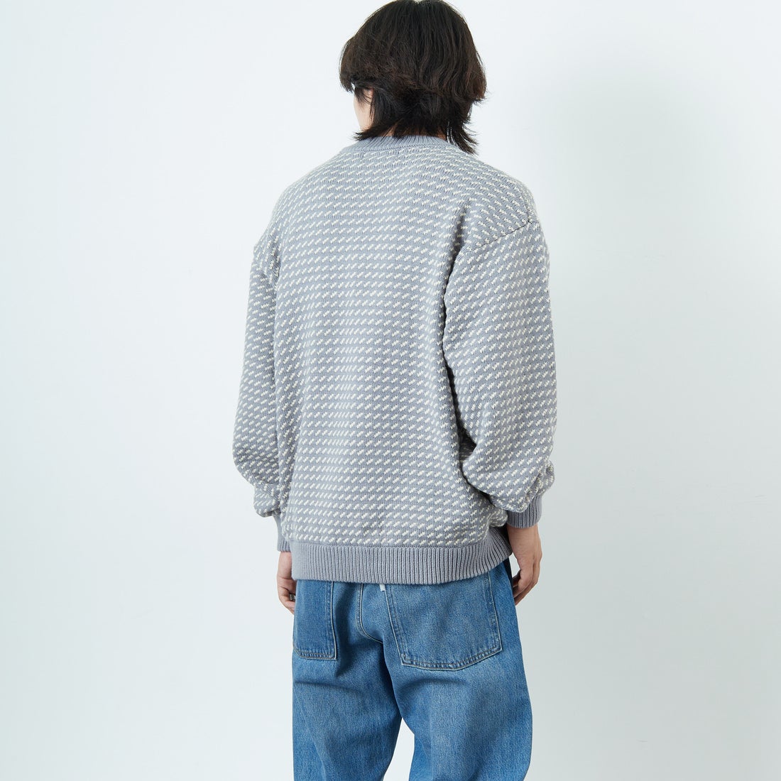 L.L.BEAN [エルエルビーン] Wayne バーズアイセーター [5575-2030] 91 GRY/WHT &&モデル身長：179cm 着用サイズ：L&&