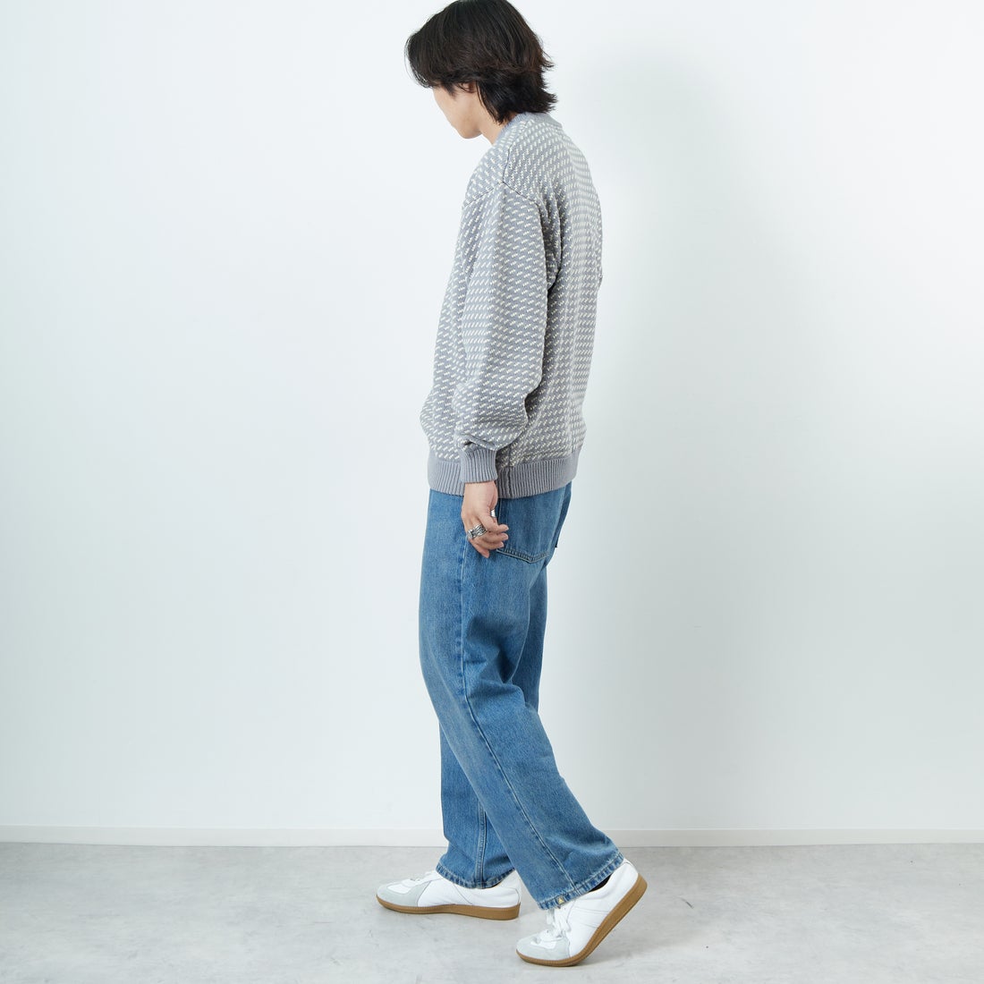 L.L.BEAN [エルエルビーン] Wayne バーズアイセーター [5575-2030] 91 GRY/WHT &&モデル身長：179cm 着用サイズ：L&&