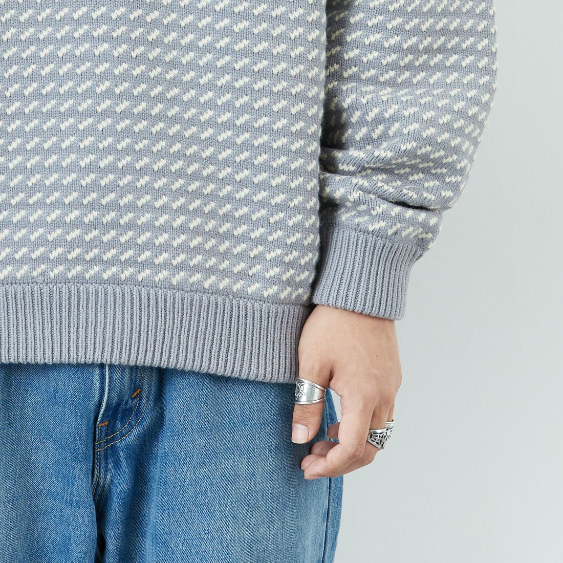 L.L.BEAN [エルエルビーン] Wayne バーズアイセーター [5575-2030] 91 GRY/WHT &&モデル身長：179cm 着用サイズ：L&&