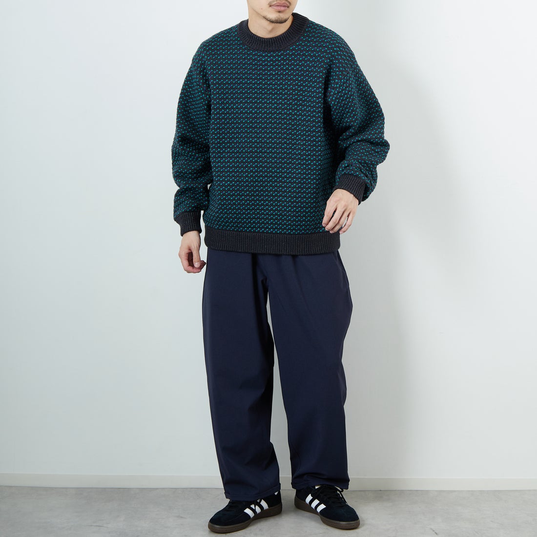 L.L.BEAN [エルエルビーン] Wayne バーズアイセーター [5575-2030] 92 CHR/PLU &&モデル身長：167cm 着用サイズ：M&&