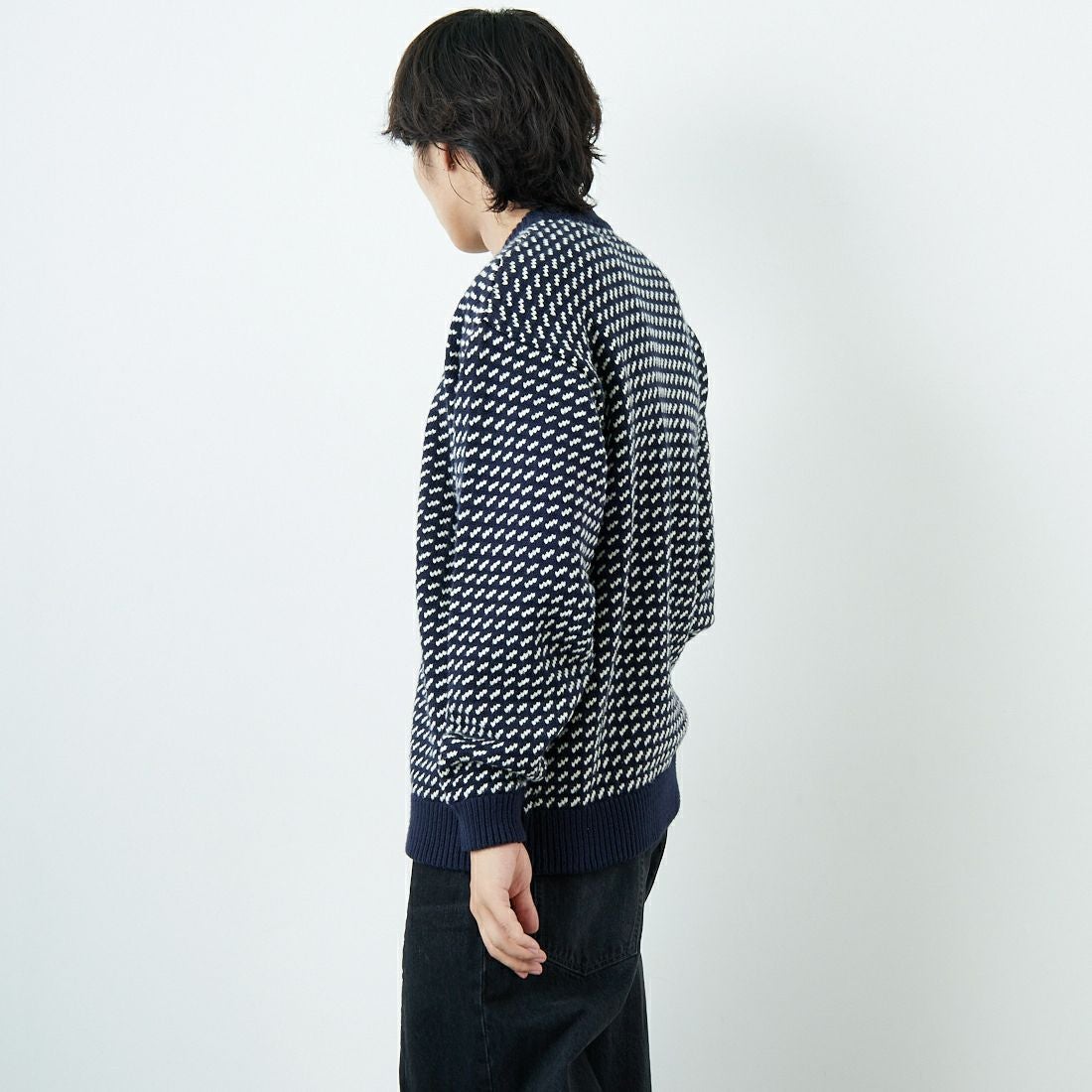 L.L.BEAN [エルエルビーン] Wayne バーズアイセーター [5575-2030] 90 NVY/NAT &&モデル身長：179cm 着用サイズ：L&&