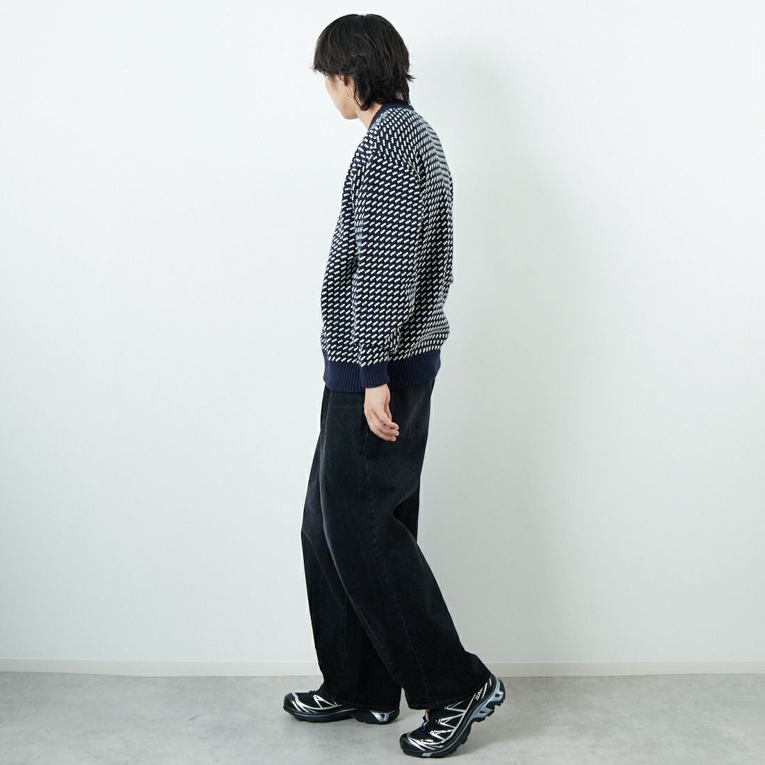 L.L.BEAN [エルエルビーン] Wayne バーズアイセーター [5575-2030] 90 NVY/NAT &&モデル身長：179cm 着用サイズ：L&&