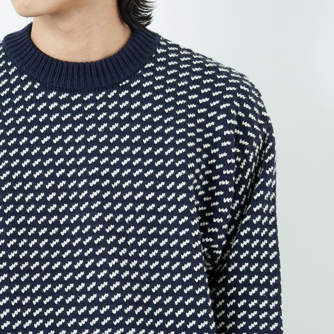 L.L.BEAN [エルエルビーン] Wayne バーズアイセーター [5575-2030] 90 NVY/NAT &&モデル身長：179cm 着用サイズ：L&&