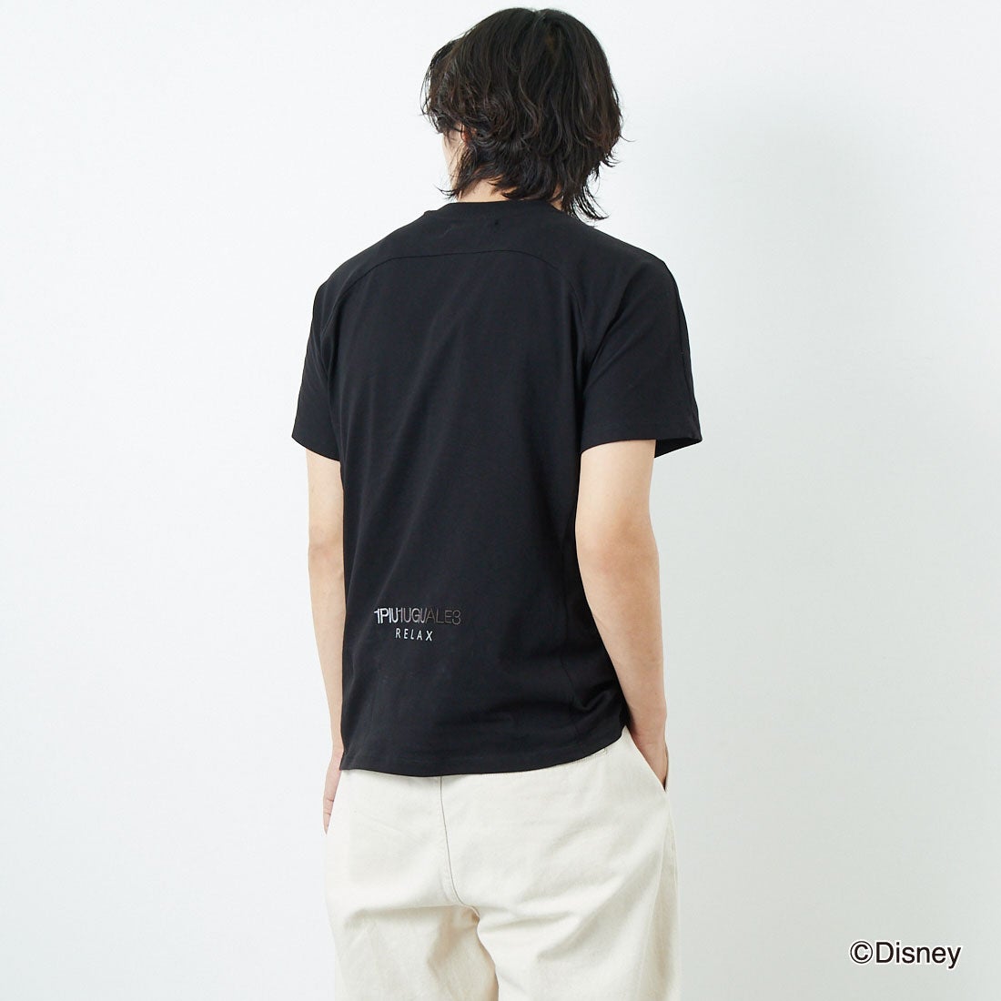 1PIU1UGUALE3 RELAX [ウノ ピゥ ウノ ウグァーレ トレ] MICKEY MOUSE / 刺繍Tシャツ [UST-25140] SN90 BLACK&&モデル身長：179cm 着用サイズ：M&&