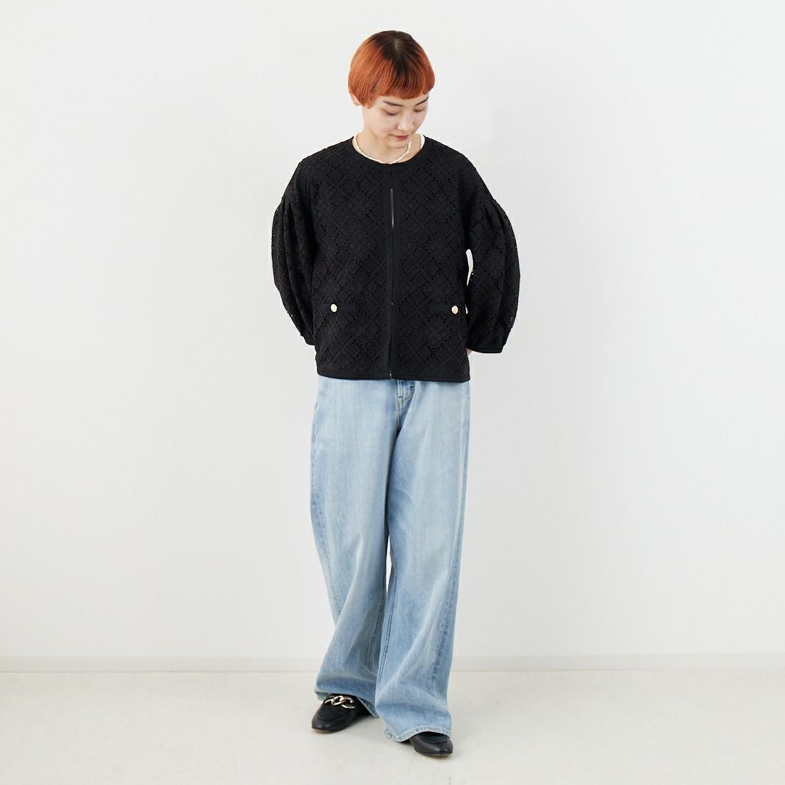 Jeans Factory Clothes [ジーンズファクトリークローズ] レースジャケット [147-28015] 09 ﾌﾞﾗｯｸ &&モデル身長：160cm 着用サイズ：F&&