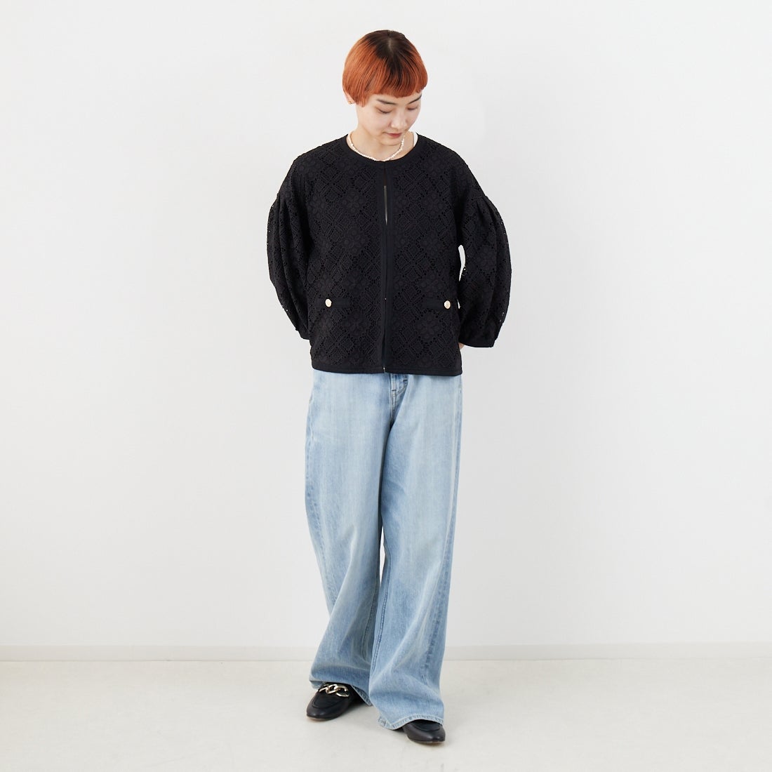 Jeans Factory Clothes [ジーンズファクトリークローズ] レースジャケット [147-28015] 09 ﾌﾞﾗｯｸ &&モデル身長：160cm 着用サイズ：F&&