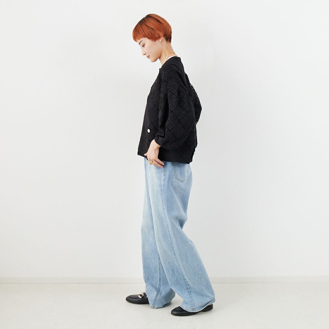Jeans Factory Clothes [ジーンズファクトリークローズ] レースジャケット [147-28015] 09 ﾌﾞﾗｯｸ &&モデル身長：160cm 着用サイズ：F&&