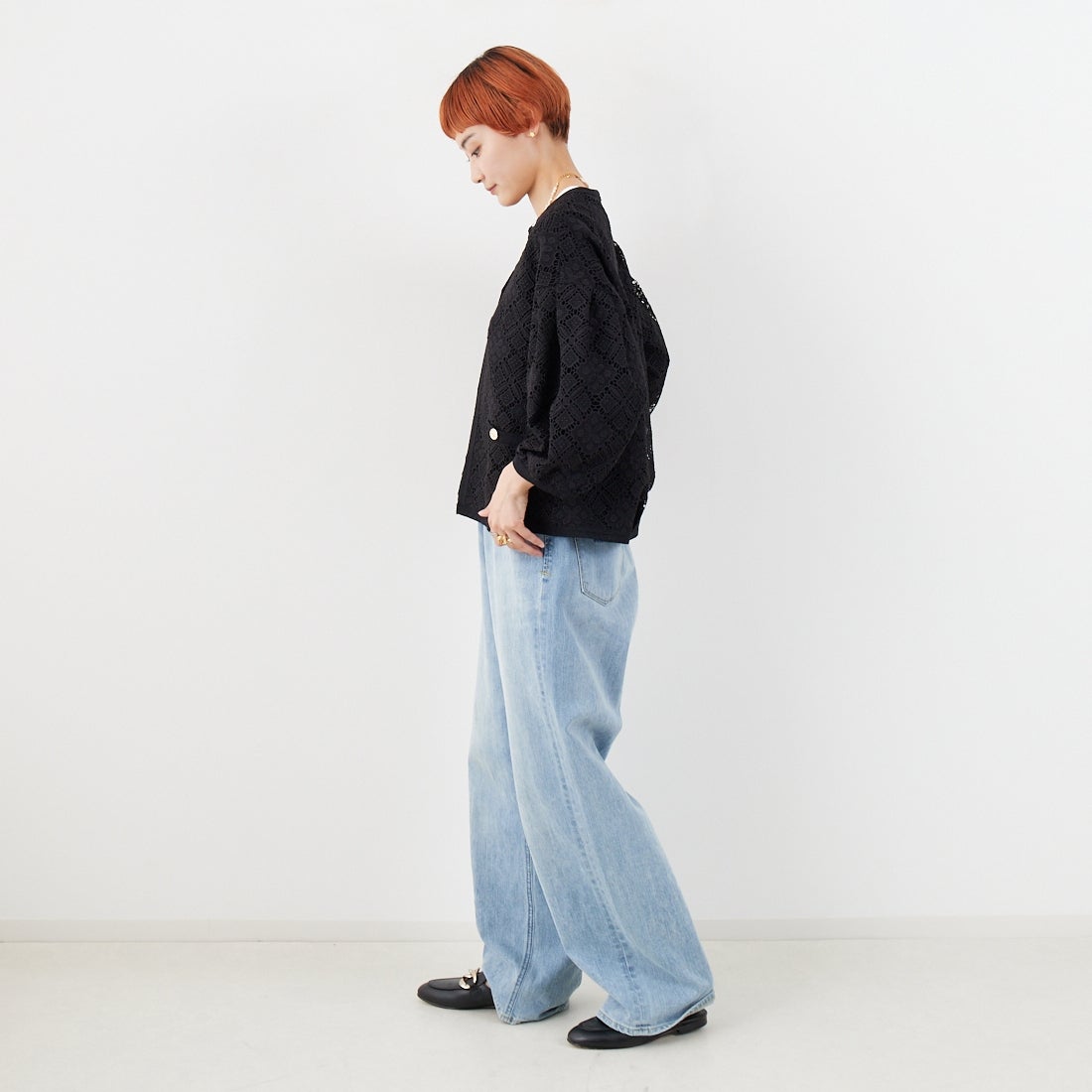Jeans Factory Clothes [ジーンズファクトリークローズ] レースジャケット [147-28015] 09 ﾌﾞﾗｯｸ &&モデル身長：160cm 着用サイズ：F&&