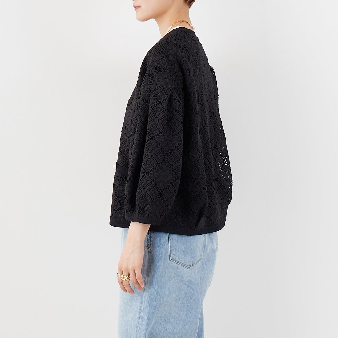 Jeans Factory Clothes [ジーンズファクトリークローズ] レースジャケット [147-28015] 09 ﾌﾞﾗｯｸ &&モデル身長：160cm 着用サイズ：F&&