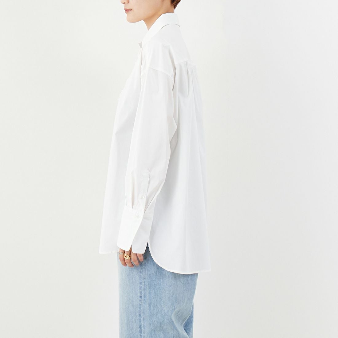 Jeans Factory Clothes [ジーンズファクトリークローズ] ストレッチフリルシャツ [L3118] 110 O.WHT &&モデル身長：160cm 着用サイズ：F&&