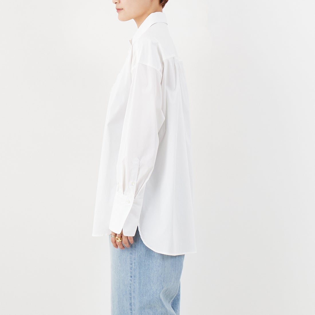 Jeans Factory Clothes [ジーンズファクトリークローズ] ストレッチフリルシャツ [L3118] 110 O.WHT &&モデル身長：160cm 着用サイズ：F&&