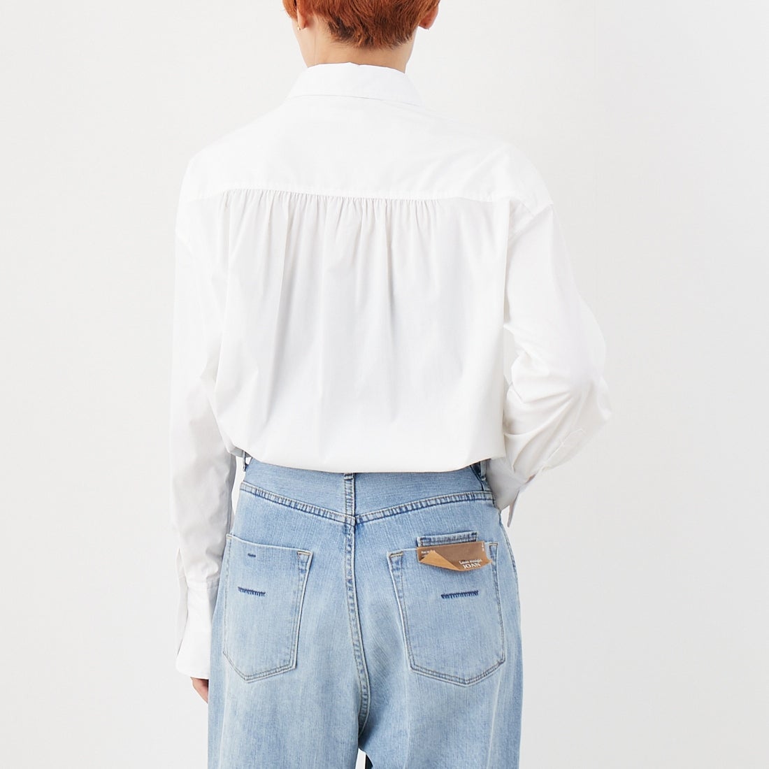 Jeans Factory Clothes [ジーンズファクトリークローズ] ストレッチフリルシャツ [L3118] 110 O.WHT &&モデル身長：160cm 着用サイズ：F&&