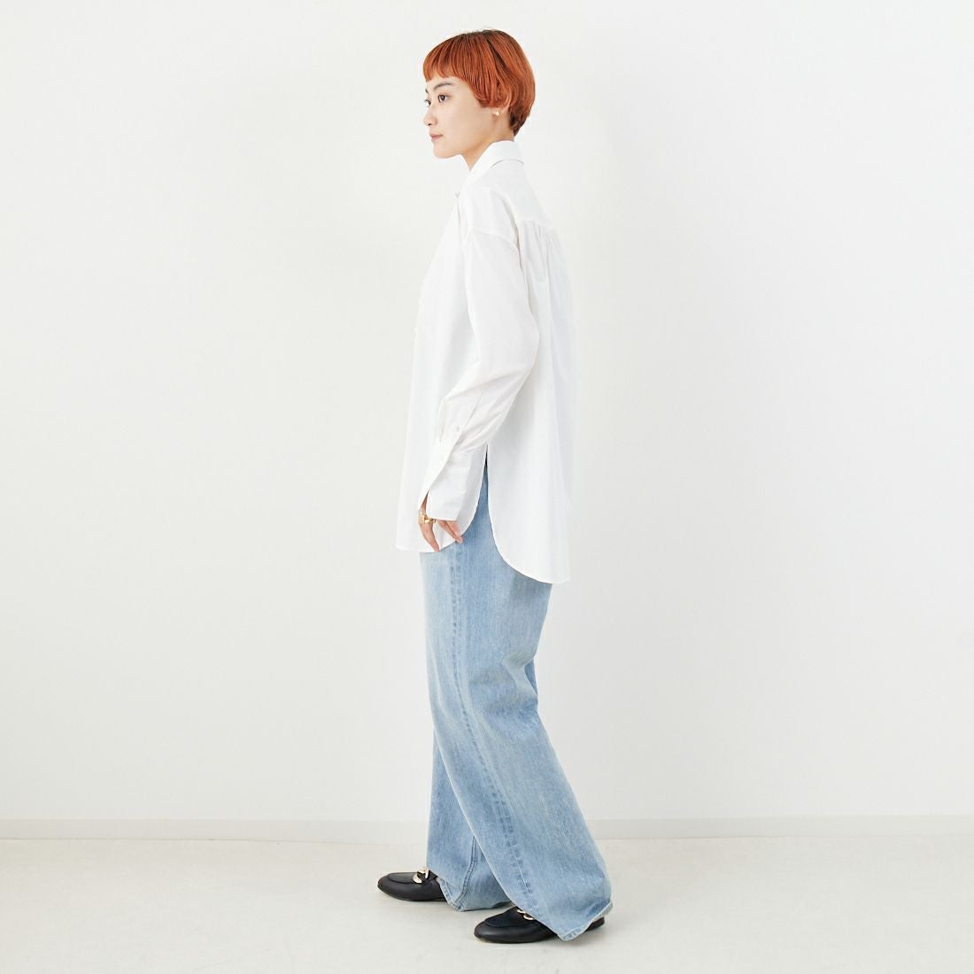 Jeans Factory Clothes [ジーンズファクトリークローズ] ストレッチフリルシャツ [L3118] 110 O.WHT &&モデル身長：160cm 着用サイズ：F&&